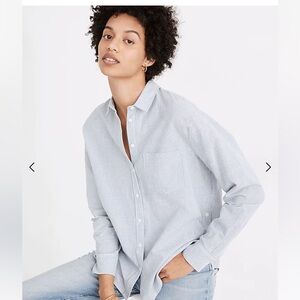 Madewell Side-Button Oversized Ex-Boyfriend Shirt in Stripe, EUC, size L